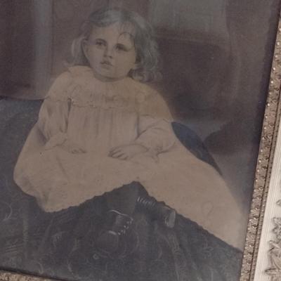 Framed Antique Photograph of Child- Approx 23 1/4" x 27 1/2"