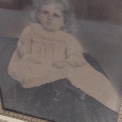 Framed Antique Photograph of Child- Approx 23 1/4" x 27 1/2"