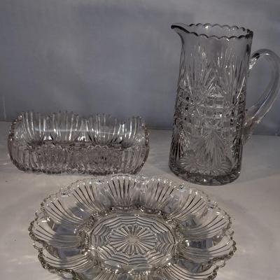 Glass Serving Pieces- Deviled Egg Plate, Pitcher, Bowl