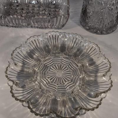 Glass Serving Pieces- Deviled Egg Plate, Pitcher, Bowl