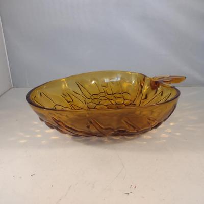 Vintage Strawberry Design Amber Glass Bowl- Approx 13" x 9 1/2"