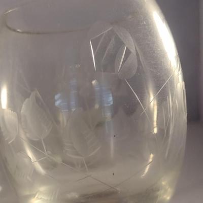 Beverage Set- Decanter with Stopper and Four Etched Glasses