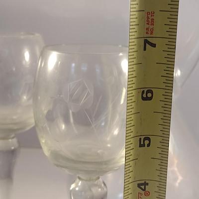 Beverage Set- Decanter with Stopper and Four Etched Glasses