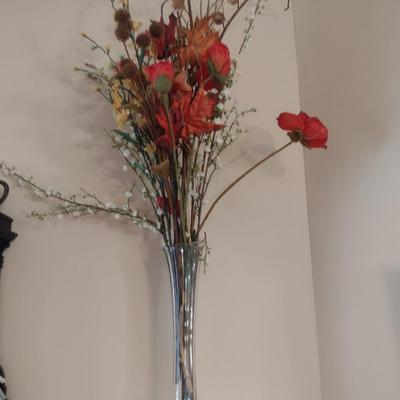 Tall Glass Vase with Artificial Flower Arrangement