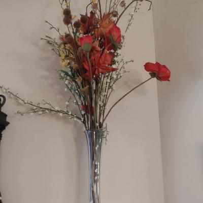 Tall Glass Vase with Artificial Flower Arrangement