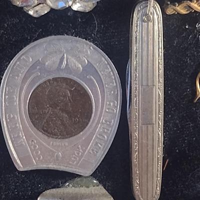 Vintage Metal Picture/Mirror Frame with Collection of Mementos and Keepsakes