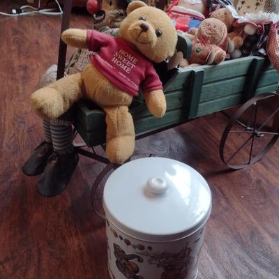 Wooden Pull-Along Wagon with Collection of Plush Toys