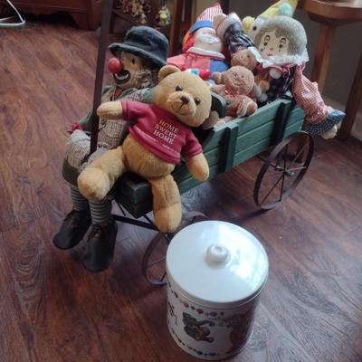 Wooden Pull-Along Wagon with Collection of Plush Toys