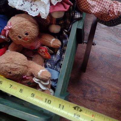 Wooden Pull-Along Wagon with Collection of Plush Toys