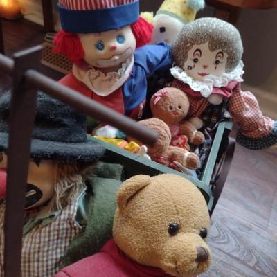 Wooden Pull-Along Wagon with Collection of Plush Toys