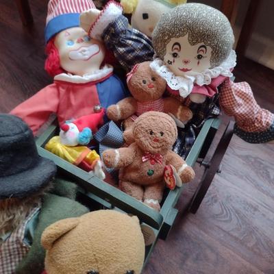 Wooden Pull-Along Wagon with Collection of Plush Toys