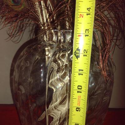 Glass Vase with Collection of Ostrich Feathers
