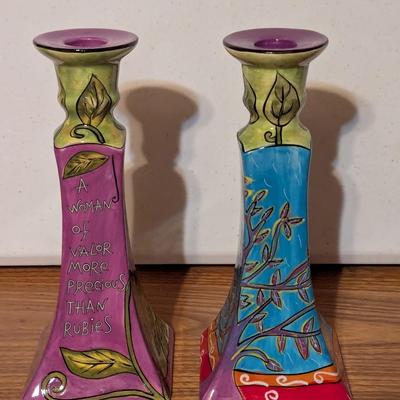A Woman Of Valor By Outi Hand Painted Candle Holders