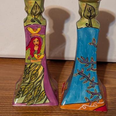 A Woman Of Valor By Outi Hand Painted Candle Holders