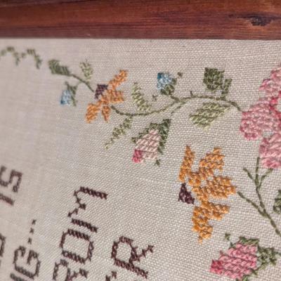 Happiness Is Catching Courting Couple Vintage Framed Cross Stitch 14 3/4" x 20"