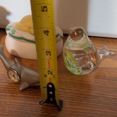 Glass Bird Paperweight Brass Ganesha Statue Porcelain Pig Dolphin Mini Clock