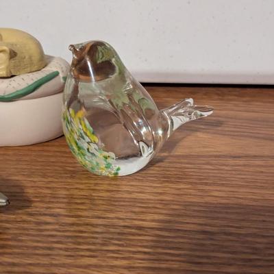 Glass Bird Paperweight Brass Ganesha Statue Porcelain Pig Dolphin Mini Clock