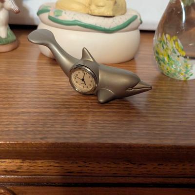 Glass Bird Paperweight Brass Ganesha Statue Porcelain Pig Dolphin Mini Clock
