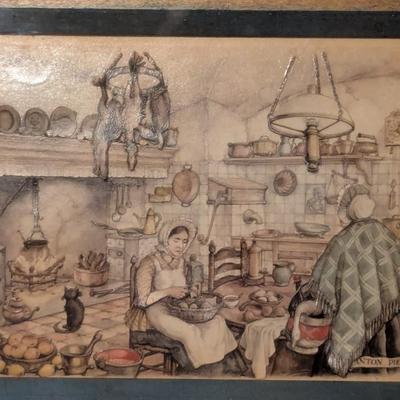Framed Vintage Anton Pieck Print (1966) 9" x 11"