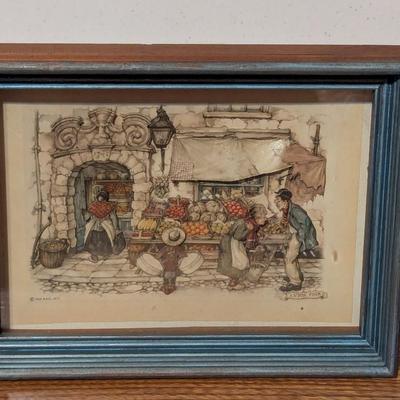 Framed Vintage Anton Pieck Print (1966) 11" x 9"