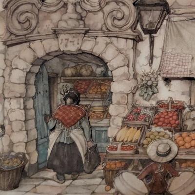 Framed Vintage Anton Pieck Print (1966) 11" x 9"