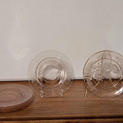 Pink Depression Glass Gold Gild Platter 4 Sectional Platter 6 Dessert Plates