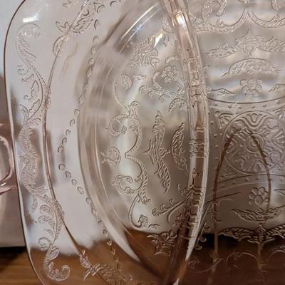 Pink Depression Glass Gold Gild Platter 4 Sectional Platter 6 Dessert Plates