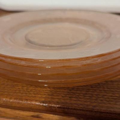 Pink Depression Glass Gold Gild Platter 4 Sectional Platter 6 Dessert Plates