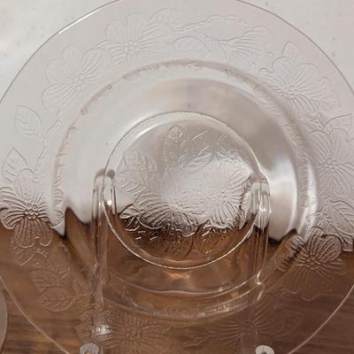 Pink Depression Glass Gold Gild Platter 4 Sectional Platter 6 Dessert Plates