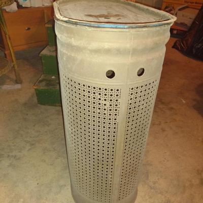 Vintage Metal Clothes Hamper with Lid- Approx 12" x 21" x 27 1/2" Tall