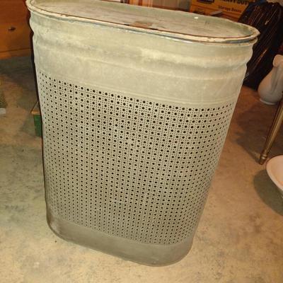 Vintage Metal Clothes Hamper with Lid- Approx 12" x 21" x 27 1/2" Tall