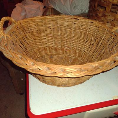 Vintage Pair of Large Woven Baskets- Wicker and Splint Wood