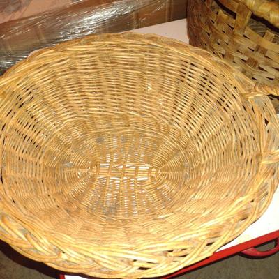 Vintage Pair of Large Woven Baskets- Wicker and Splint Wood
