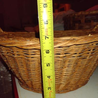 Vintage Pair of Large Woven Baskets- Wicker and Splint Wood