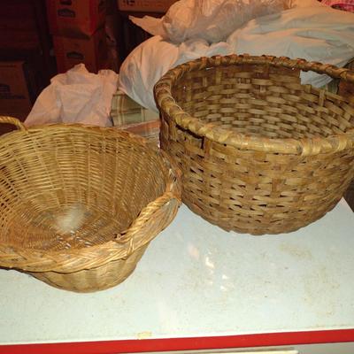 Vintage Pair of Large Woven Baskets- Wicker and Splint Wood