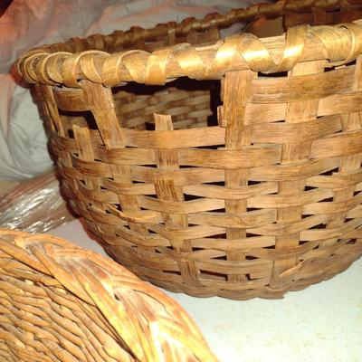 Vintage Pair of Large Woven Baskets- Wicker and Splint Wood
