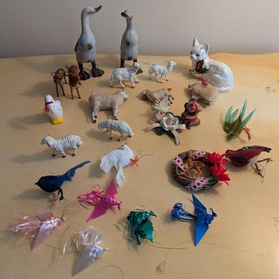 Wood Look Duck Figures Vintage Bird Ornaments Nativity Animals West Germany Deer Lot 4