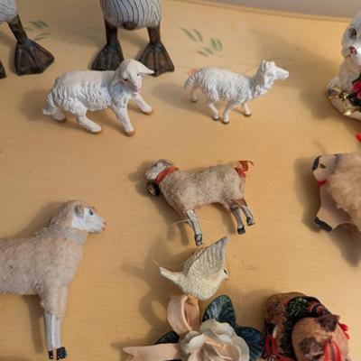 Wood Look Duck Figures Vintage Bird Ornaments Nativity Animals West Germany Deer Lot 4