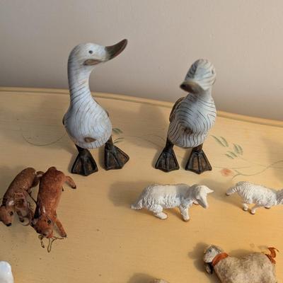 Wood Look Duck Figures Vintage Bird Ornaments Nativity Animals West Germany Deer Lot 4
