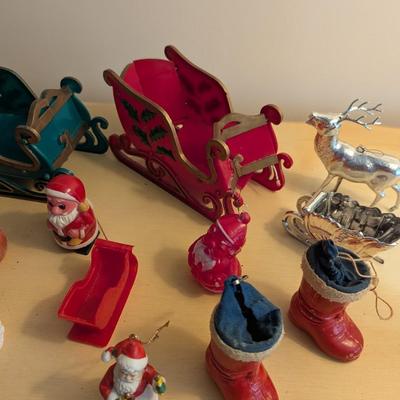 Vintage Holiday Decorations Folding Sleighs Plastic Boots Lot 1