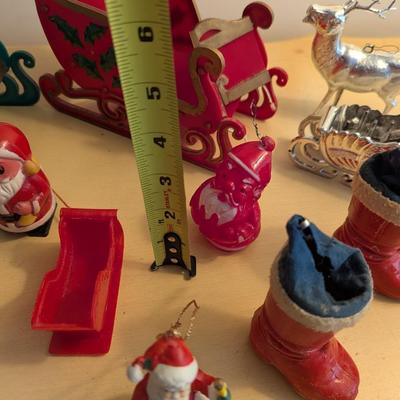 Vintage Holiday Decorations Folding Sleighs Plastic Boots Lot 1