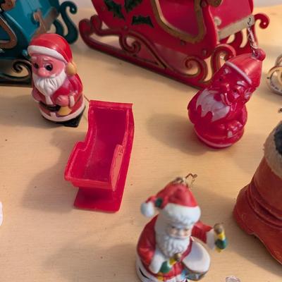 Vintage Holiday Decorations Folding Sleighs Plastic Boots Lot 1