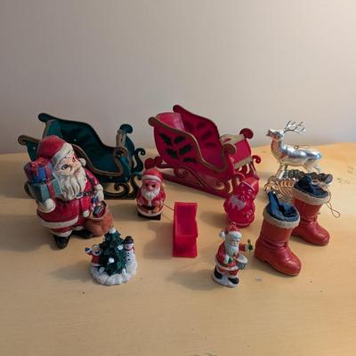 Vintage Holiday Decorations Folding Sleighs Plastic Boots Lot 1