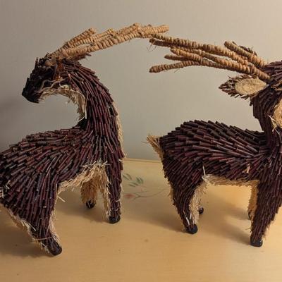 Vintage Folk Art Wood Reindeer Pair Figurines