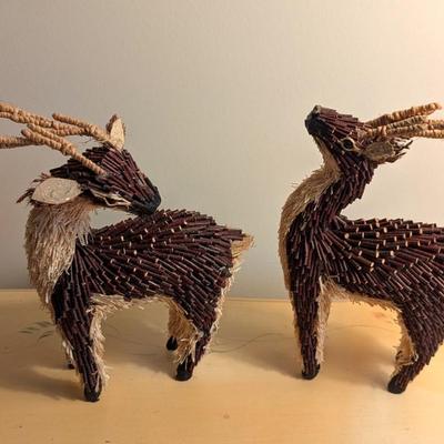 Vintage Folk Art Wood Reindeer Pair Figurines