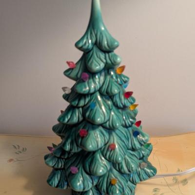 Approx 13 1/2" Tall One Piece Ceramic Lighted Christmas Tree