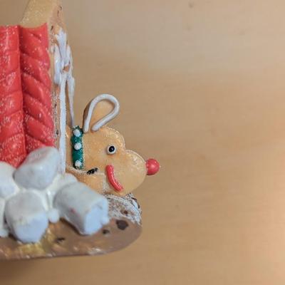 Lighted Gingerbread House & Frosted Glitter Christmas Dog House Puppy Trinket Box