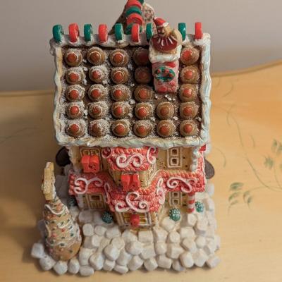 Lighted Gingerbread House & Frosted Glitter Christmas Dog House Puppy Trinket Box