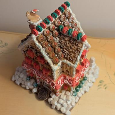 Lighted Gingerbread House & Frosted Glitter Christmas Dog House Puppy Trinket Box