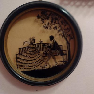 Collection of Small Wall Decor- Mirror, Silhouettes, Fabric Art